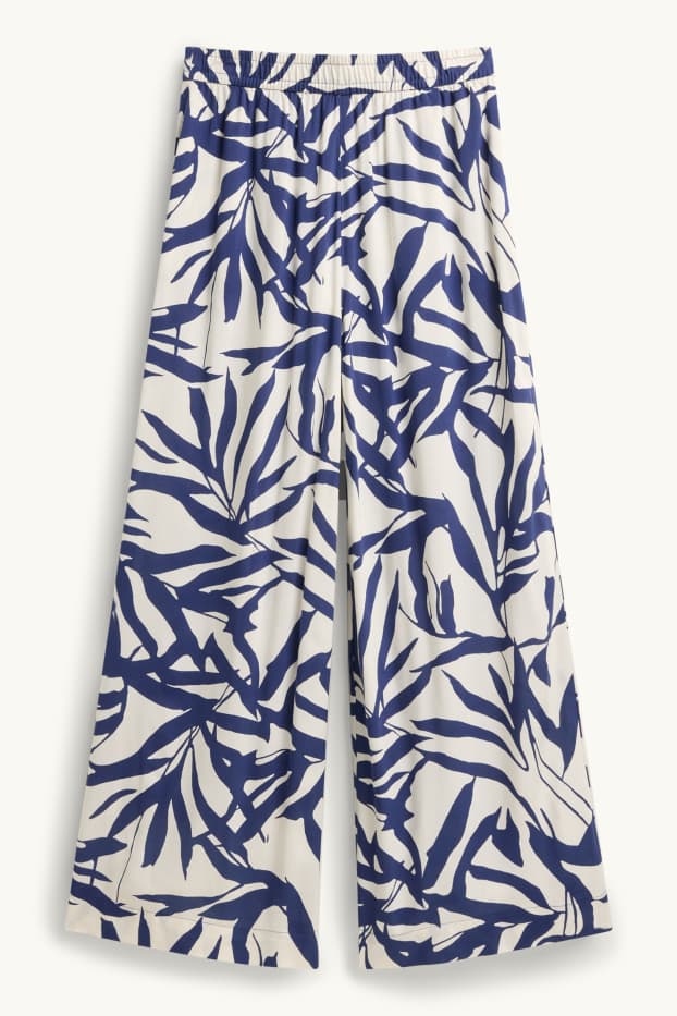 Femmes - Pantalon en toile - high waist - wide leg - à motif - bleu / blanc