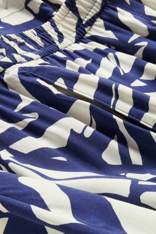 Femmes - Pantalon en toile - high waist - wide leg - à motif - bleu / blanc