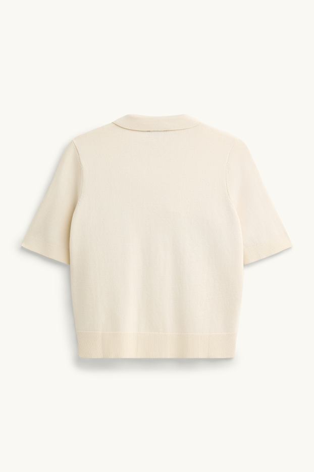 Dames - Gebreid poloshirt - regular fit - crème wit