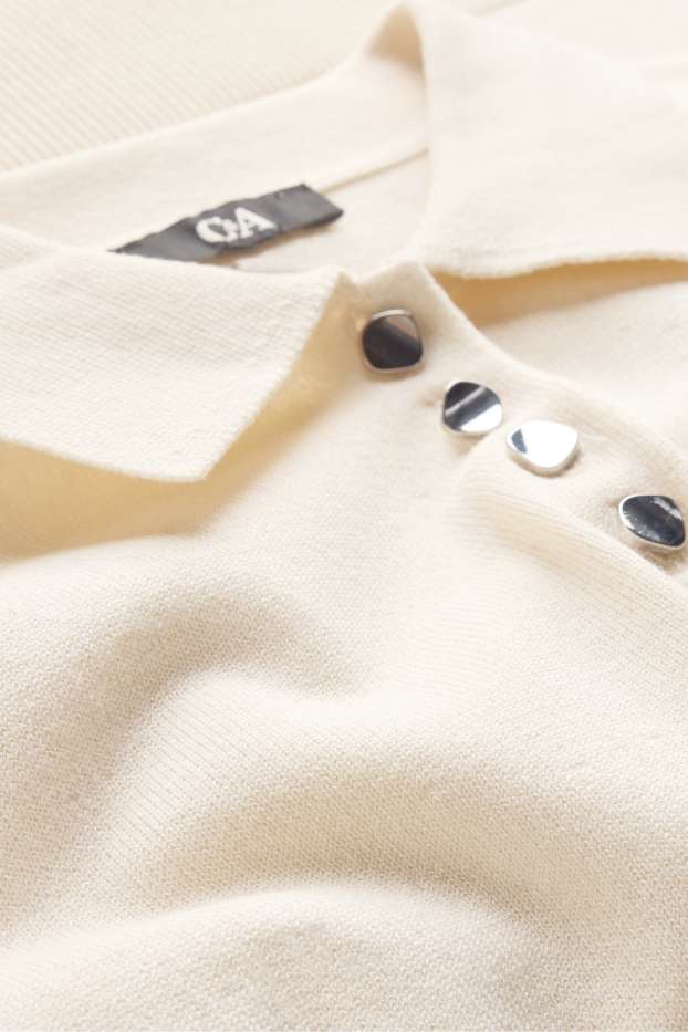 Dames - Gebreid poloshirt - regular fit - crème wit