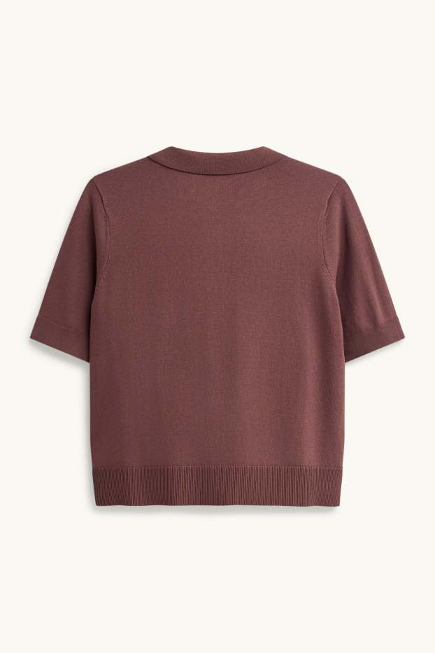 Dames - Gebreid poloshirt - regular fit - bruin