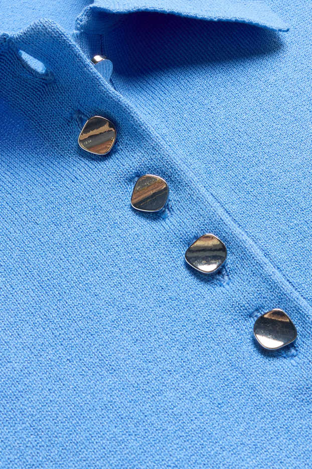 Dames - Gebreid poloshirt - regular fit - blauw