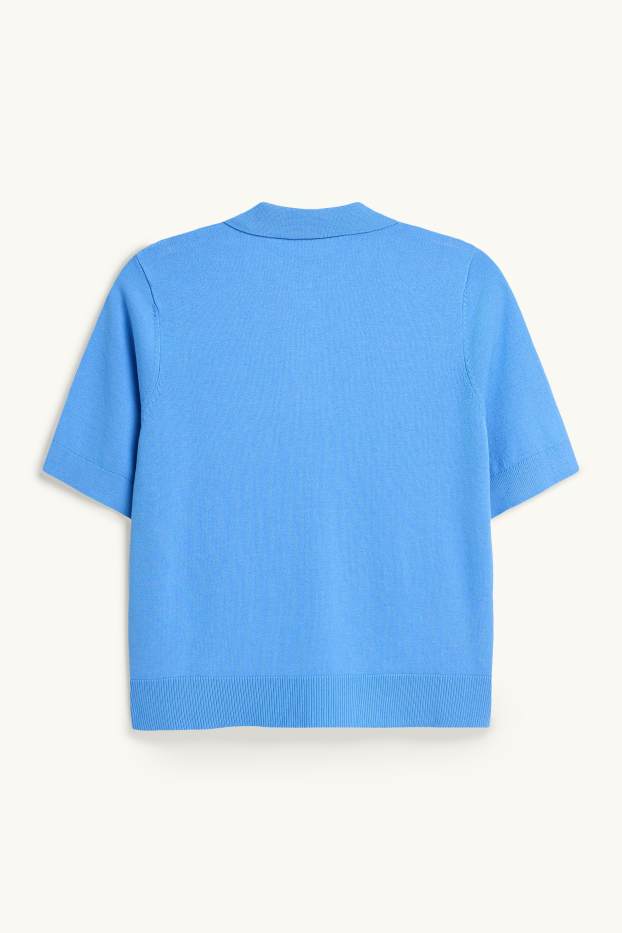 Dames - Gebreid poloshirt - regular fit - blauw