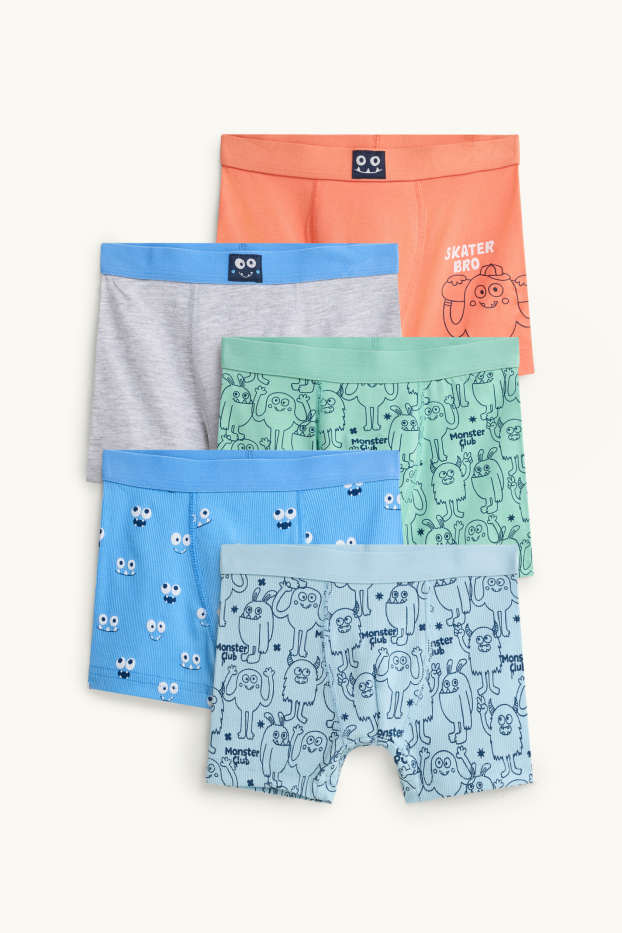 Kinderen: jongens - Set van 5 - monster - boxershort - oranje / blauw