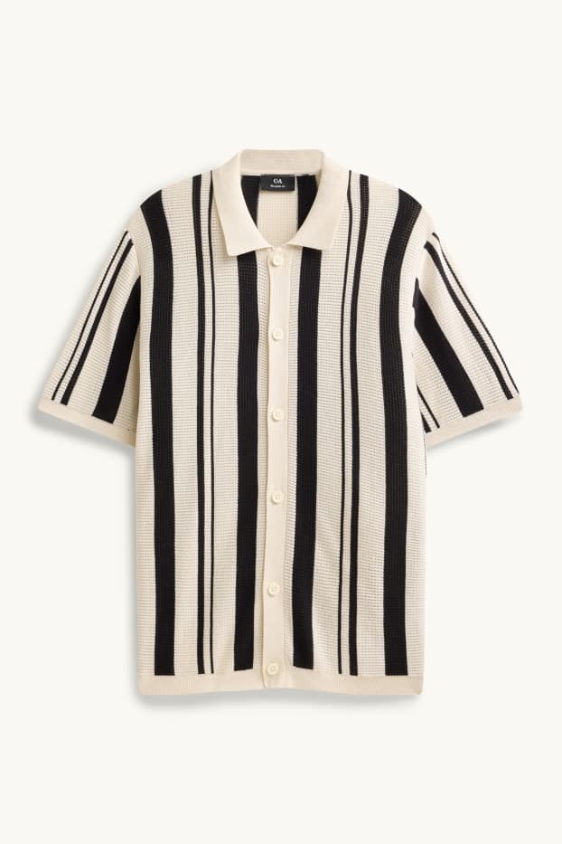 Uomo - Camicia lavorata a maglia - relaxed fit - collo all'italiana - a righe - nero / beige
