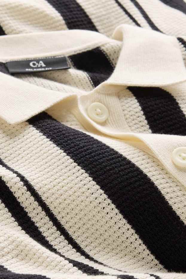 Uomo - Camicia lavorata a maglia - relaxed fit - collo all'italiana - a righe - nero / beige