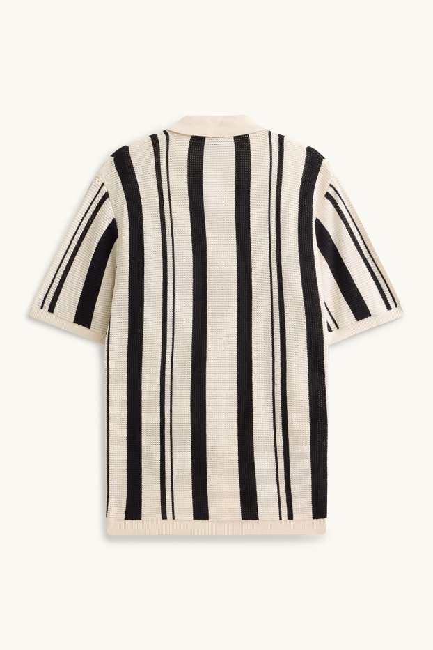 Uomo - Camicia lavorata a maglia - relaxed fit - collo all'italiana - a righe - nero / beige