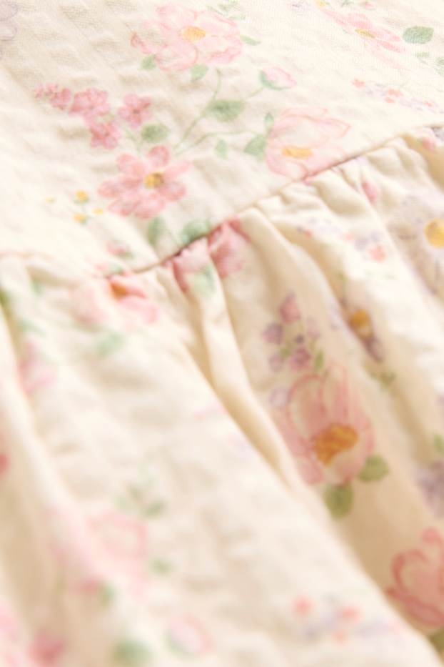 Baby Mädchen - Blümchen - Baby-Kleid - strukturiert - cremefarben