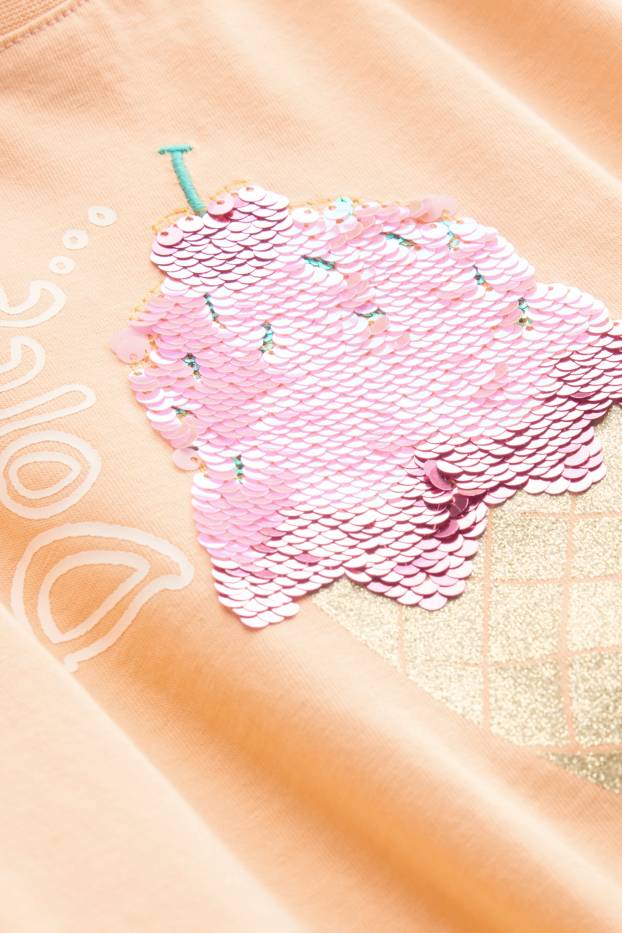 Kinder Mädchen - Eiscreme - Kurzarmshirt mit Knotendetail - Glanz-Effekt - orange