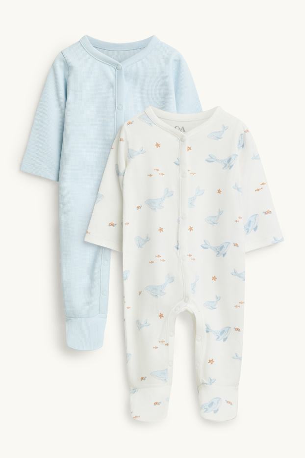 Baby: jongens - Set van 2 - walvis - babypyjama - wit / lichtblauw