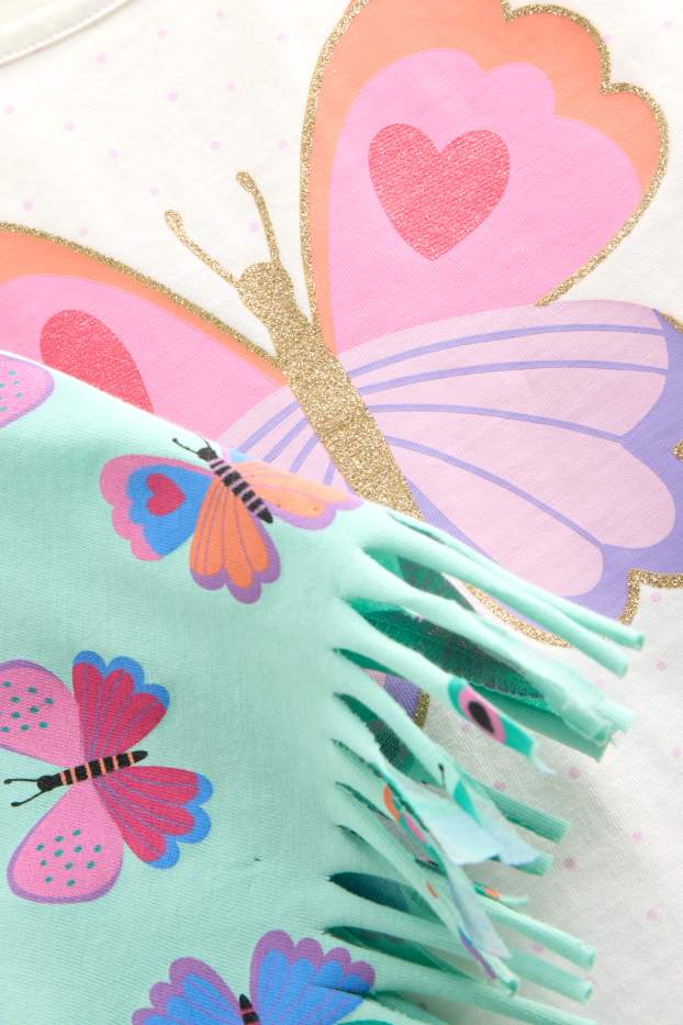 Enfants filles - Lot de 2 - papillon - haut - blanc / turquoise