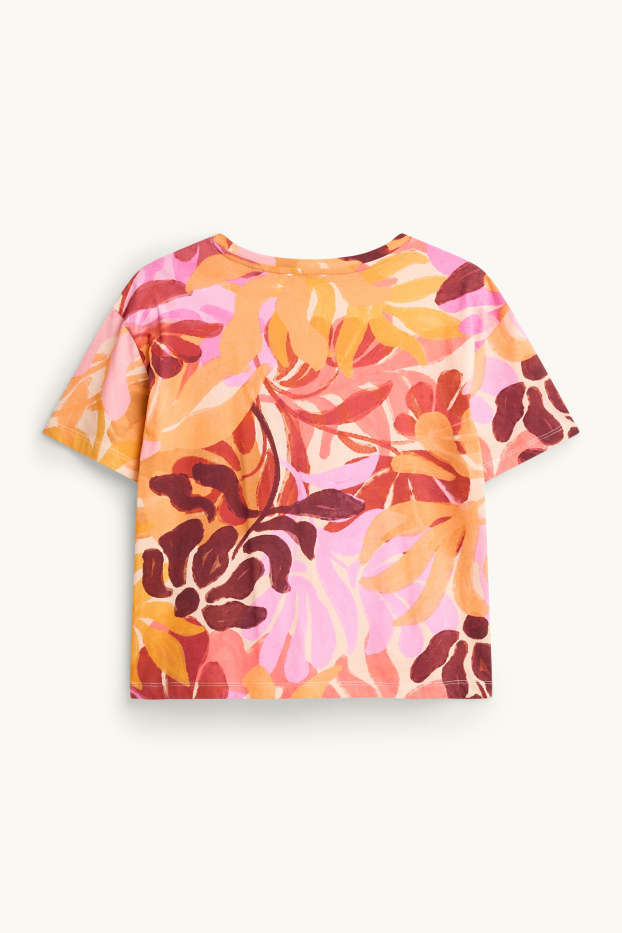 Femmes - T-shirt - regular fit - à fleurs - rose pâle / orange