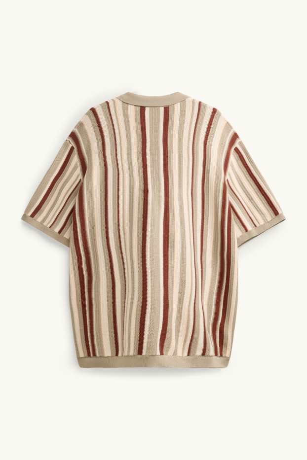 Heren - Gebreid overhemd - regular fit - reverskraag - gestreept - bruin