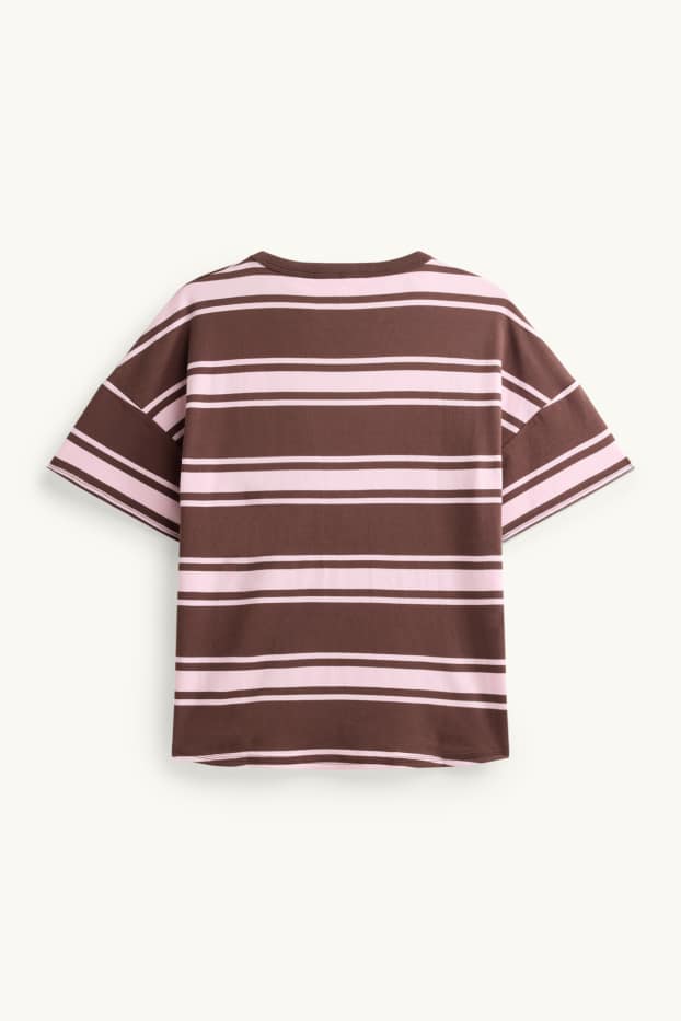 Dona - Samarreta de mànigues curtes - oversized - de ratlles - marró/rosa