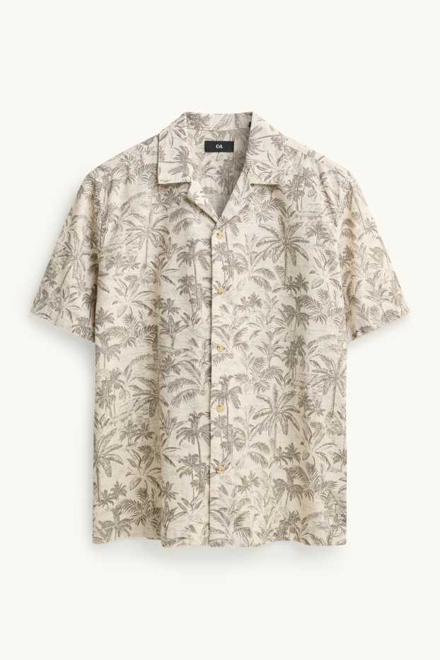 Home - Camisa - relaxed fit - coll solapa - amb motiu - crema