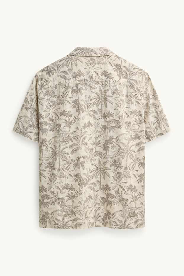 Home - Camisa - relaxed fit - coll solapa - amb motiu - crema