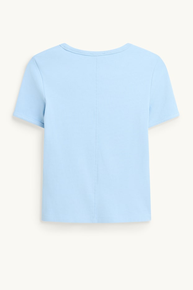 Women - V-neck T-shirt - slim fit - skinny rib - light blue