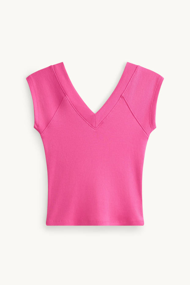 Damen - T-Shirt mit V-Ausschnitt - Slim Fit - pink
