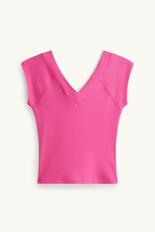 Damen - T-Shirt mit V-Ausschnitt - Slim Fit - pink