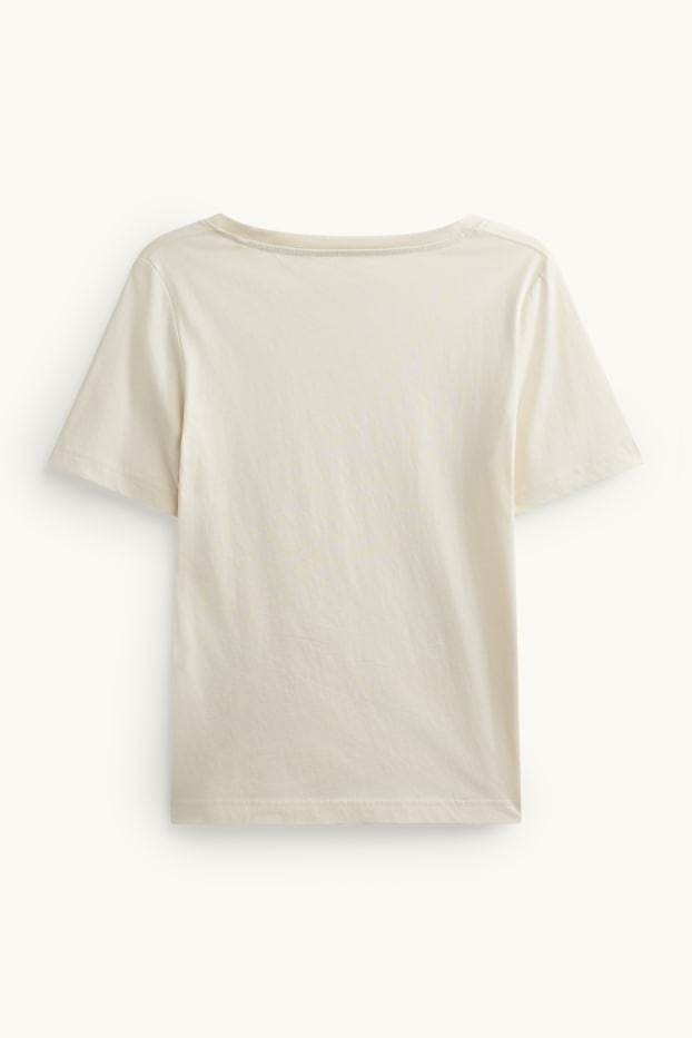 Dames - T-shirt met V-hals - regular fit - crèmekleurig