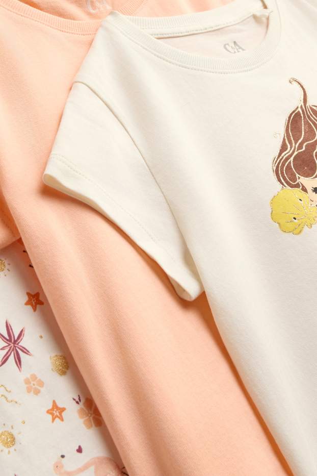 Kinderen: meisjes - Set van 3 - zeemeermin en flamingo - T-shirt - wit