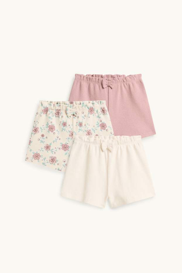 Baby Mädchen - Multipack 3er - Blümchen - Baby-Shorts - strukturiert - weiß