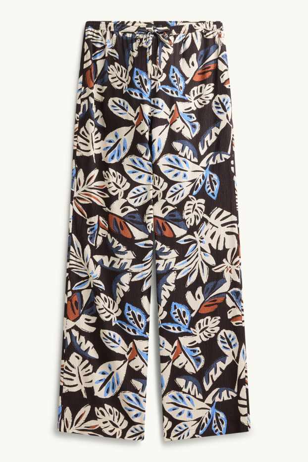 Femmes - Pantalon en toile - mid waist - wide leg - à motif - noir