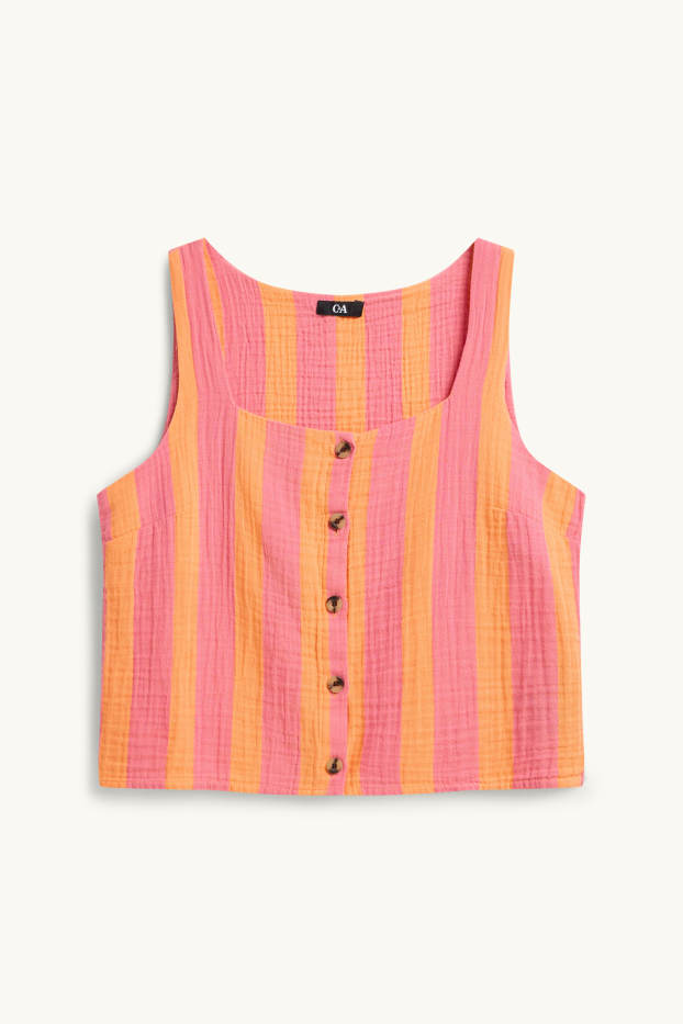Dámské - Halenka bez rukávů - pruhovaná - růžová/oranžová