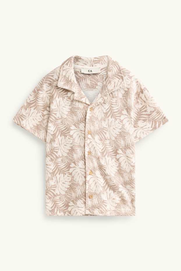 Bambini - Foglie - camicia - tessuto tramato - beige