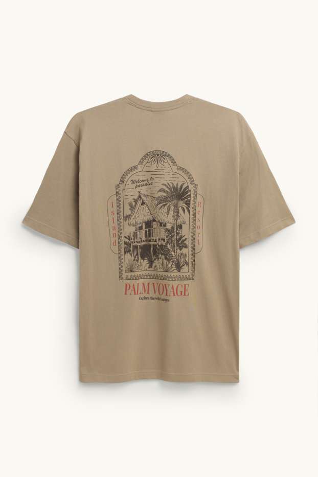 Heren - T-shirt - relaxed fit - lichtbruin