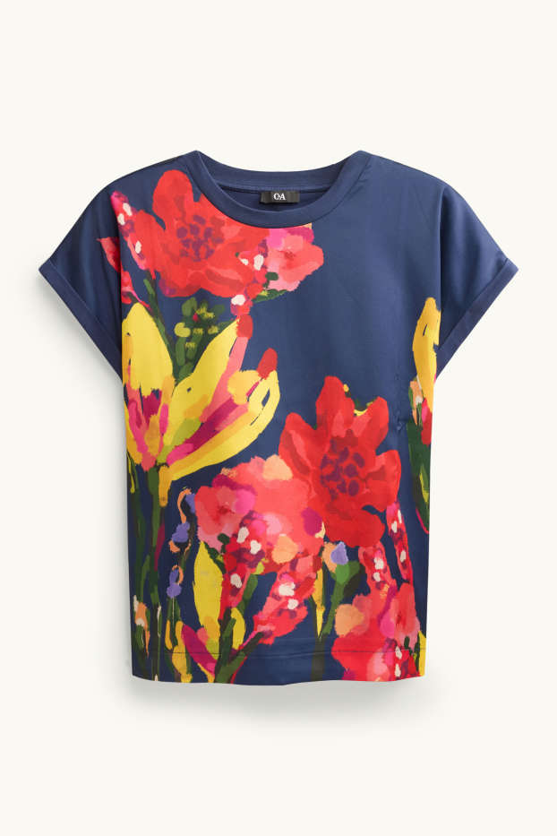 Damen - T-Shirt - Regular Fit - geblümt - dunkelblau