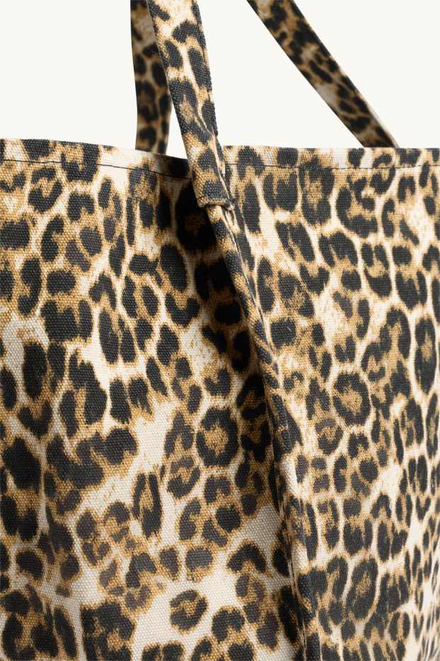 Femei - Geantă shopper mare - imprimeu de leopard - bej / maro