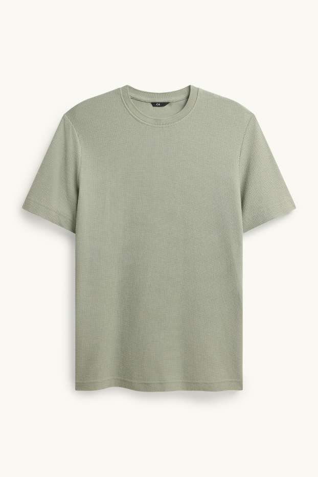 Hommes - T-shirt - regular fit - finition texturée - vert / gris