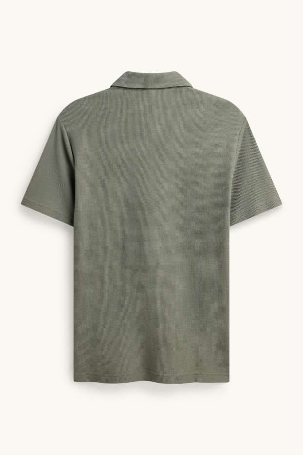 Pánské - Polokošile - regular fit - strukturovaná - zelená/šedá