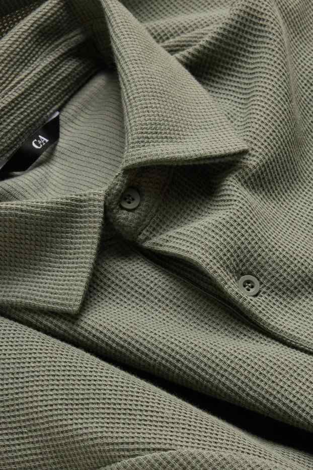 Pánské - Polokošile - regular fit - strukturovaná - zelená/šedá