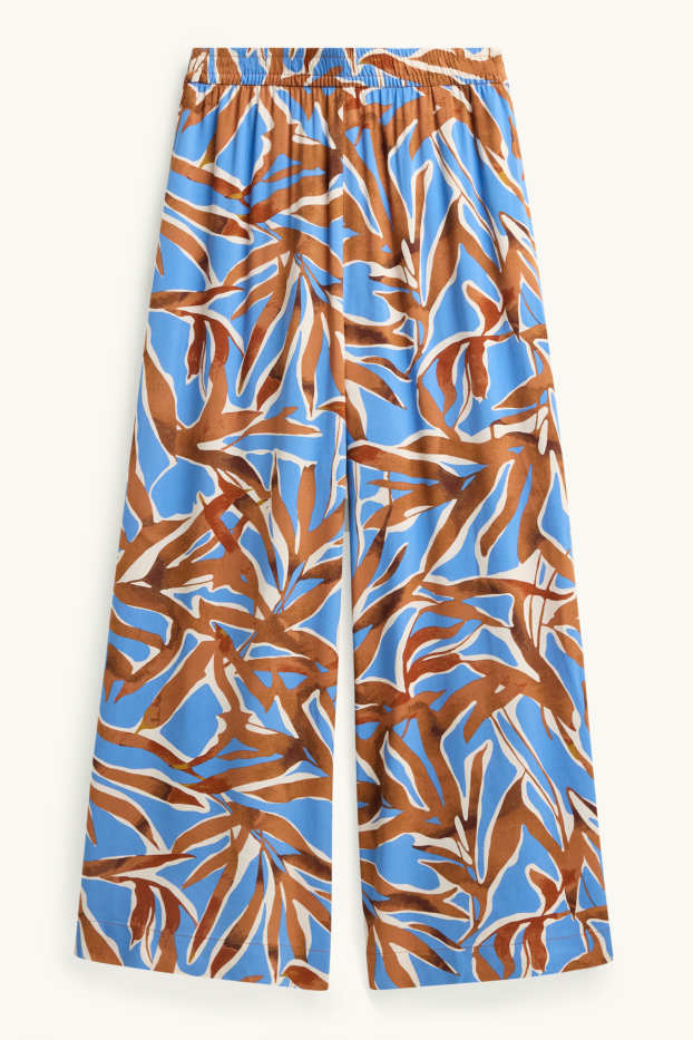 Women - Cloth trousers - high waist - wide leg - patterned - brown / blue
