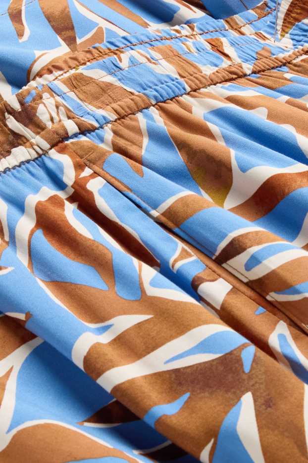 Women - Cloth trousers - high waist - wide leg - patterned - brown / blue