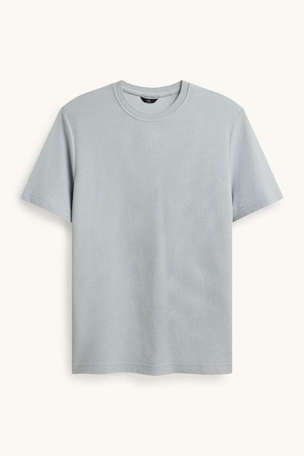 Hommes - T-shirt - regular fit - finition texturée - gris clair / bleu foncé