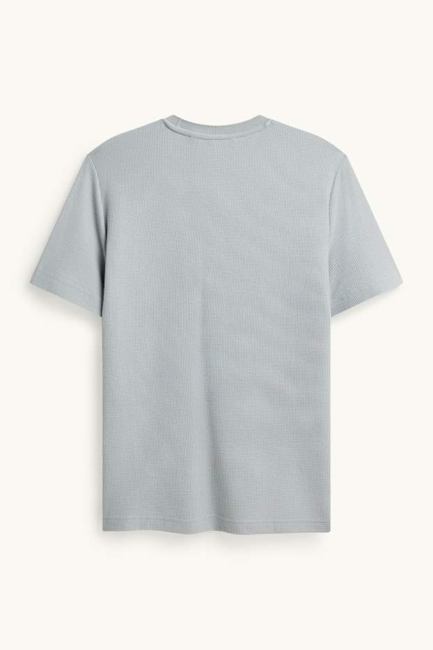 Hommes - T-shirt - regular fit - finition texturée - gris clair / bleu foncé