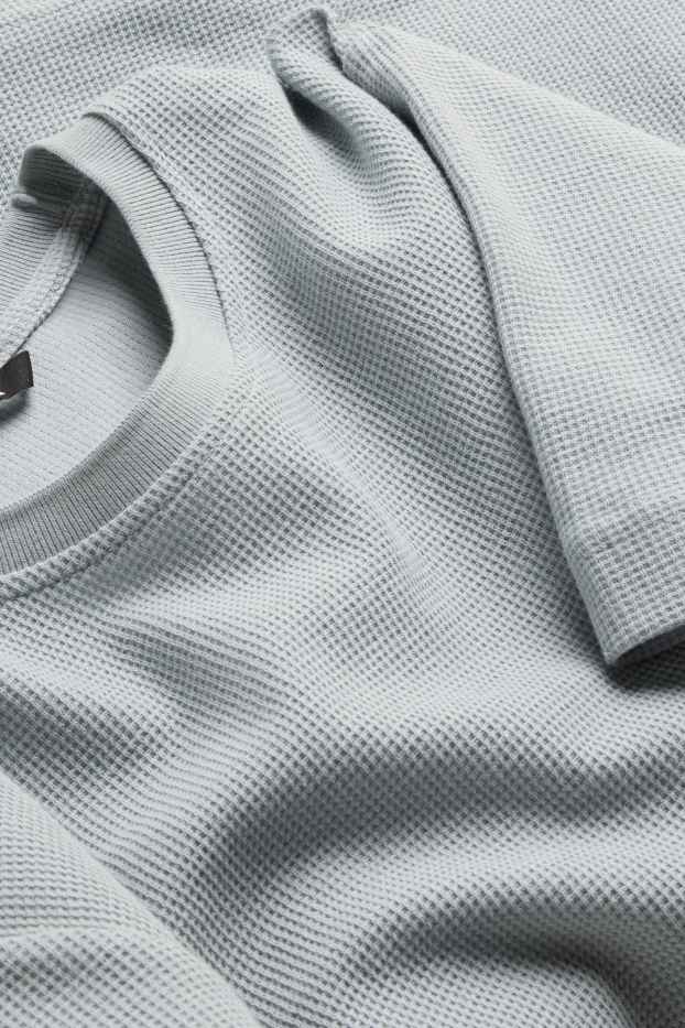 Hommes - T-shirt - regular fit - finition texturée - gris clair / bleu foncé