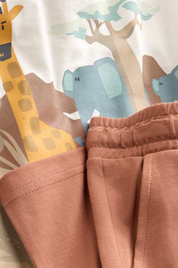 Children Boys - Animals - set - short sleeve T-shirt and shorts - 2 piece - brown / beige