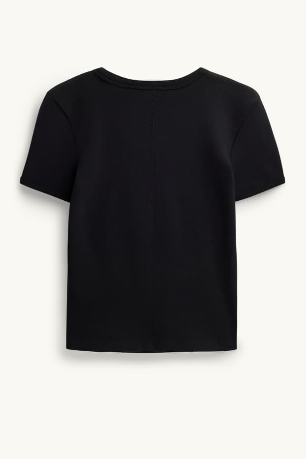 Women - V-neck T-shirt - slim fit - skinny rib - black / red