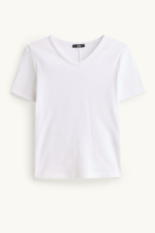 Women - V-neck T-shirt - slim fit - skinny rib - white
