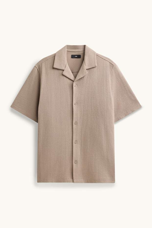 Home - Camisa - regular fit - coll solapa - texturada - marró clar