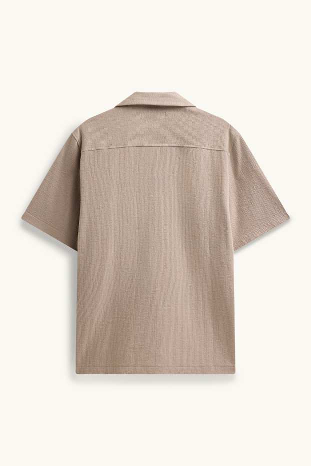 Home - Camisa - regular fit - coll solapa - texturada - marró clar