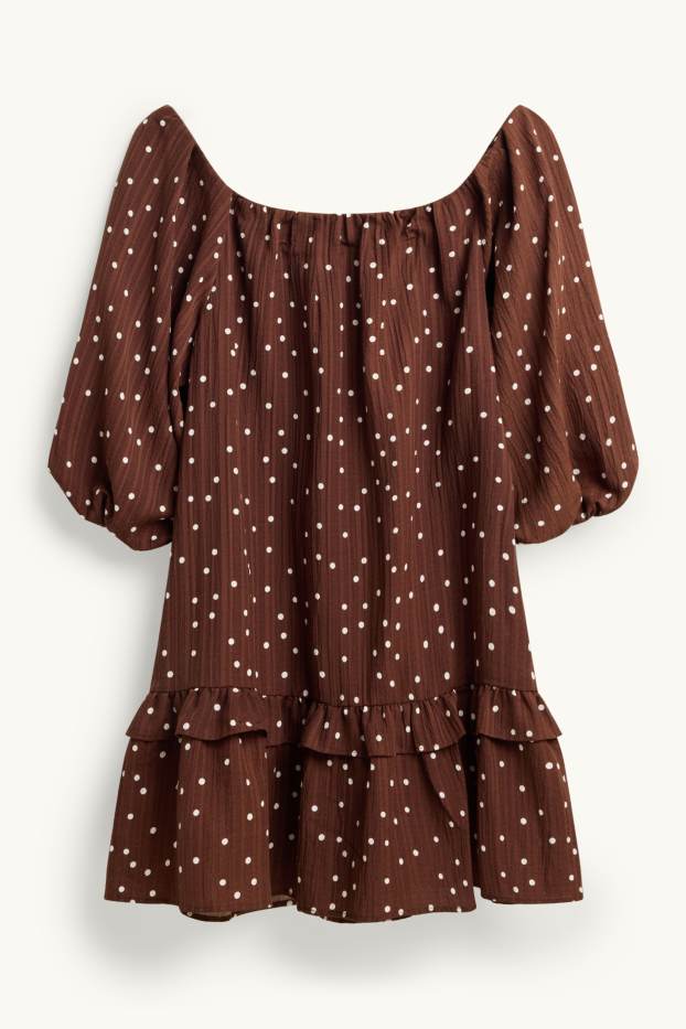 Femmes - Robe en mousseline - à pois - marron