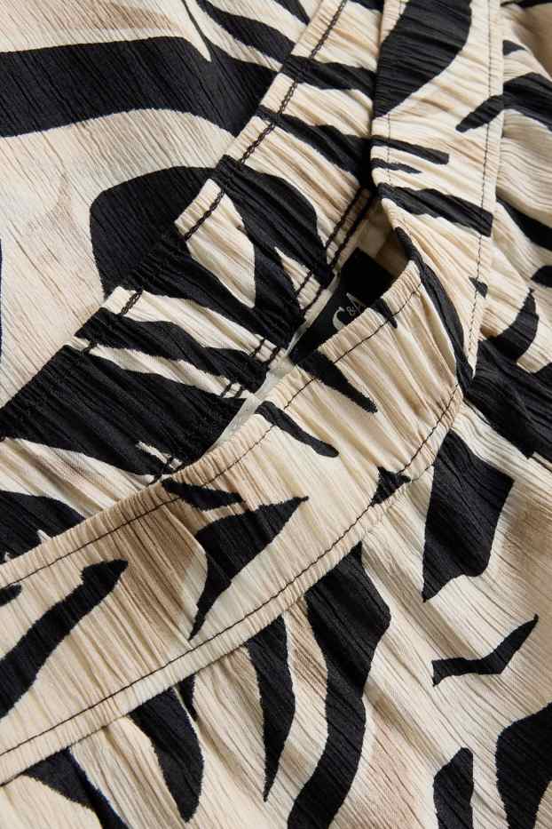 Femmes - Pantalon en toile - high waist - palazzo - à motif - beige