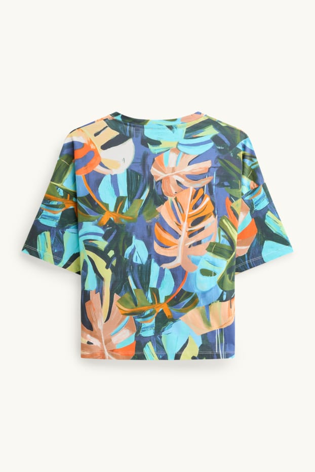 Damen - T-Shirt - Relaxed Fit - gemustert - orange / blau