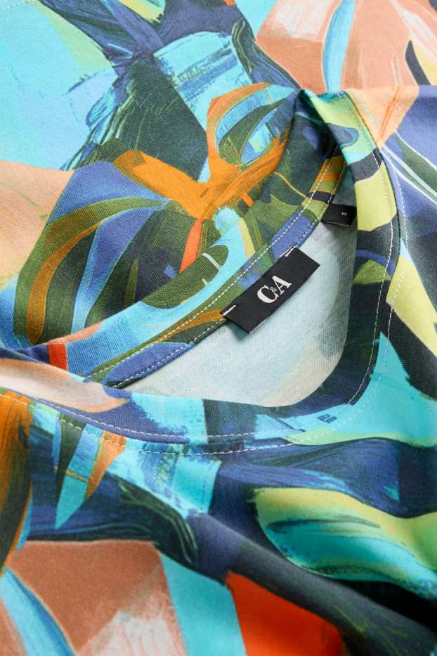 Damen - T-Shirt - Relaxed Fit - gemustert - orange / blau