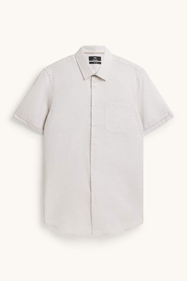 Pánské - Košile - regular fit - kent - s nežehlivou úpravou - se vzorem - krémově bílá